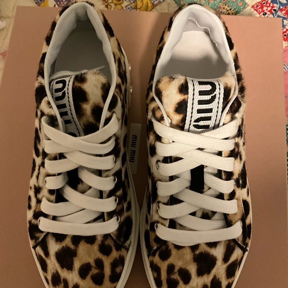 Miu Miu Brown and Black Sneakers with Animal Print